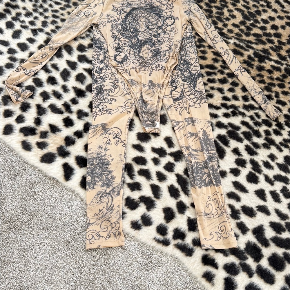 Fashion Nova Tan and Body Suit and Pants set